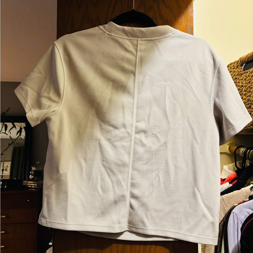 Cream Ribbed Short Sleeve Top - Picture 2 of 4
